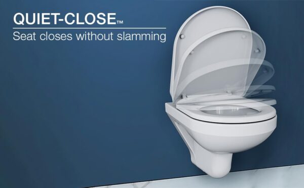 Kohler Span Round Wall Mounted Toilet | Ceramic Western Bathroom Commode with Anti-Bacterial Protection | Eco-Flush Technology & Quiet-Close Lid | Fully Glazed, White, 540mm x 365mm - Image 8
