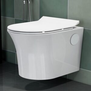 Plantex Platinum Ceramic Rimless Wall Mounted Commode/P Trap Washdown Flush Commode with Soft Close Toilet Seat Cover (White)