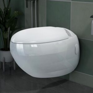Plantex Ceramic Commode for Toilet/Rim Oval Shape Wall Hung Commode/Washdown Western Toilet with Soft Closing Toilet Seat (P-Trap, White)