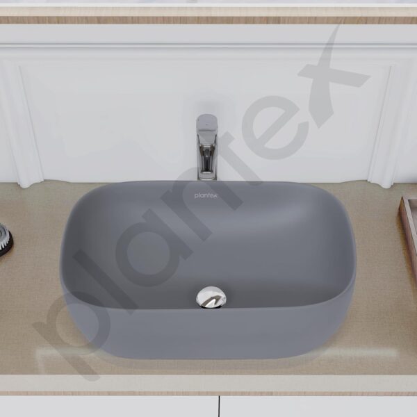 Plantex Ceramic Tabletop Washbasin/Bathroom Basin Sink/Basin for Bathroom/Wash Basin for Restaurant, Hotel (Matt Grey - 18 x 13 x 5 Inch) - Image 2