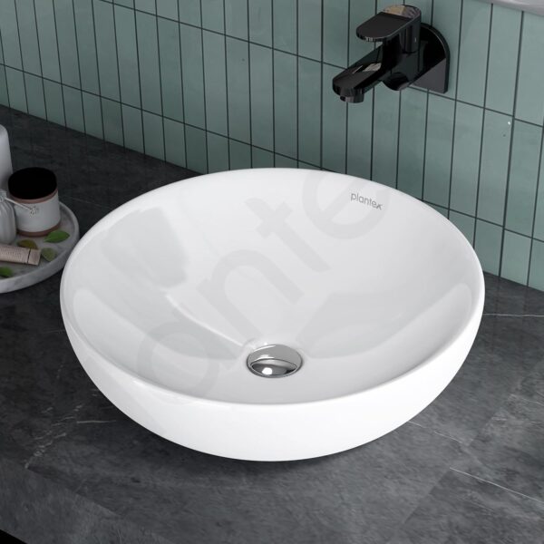 Plantex Platinum Ceramic Table Top Wash Basin/Basin for Bathroom/Bathroom Basin - White(15.5 x 15.5 x 5 Inch) - Image 6