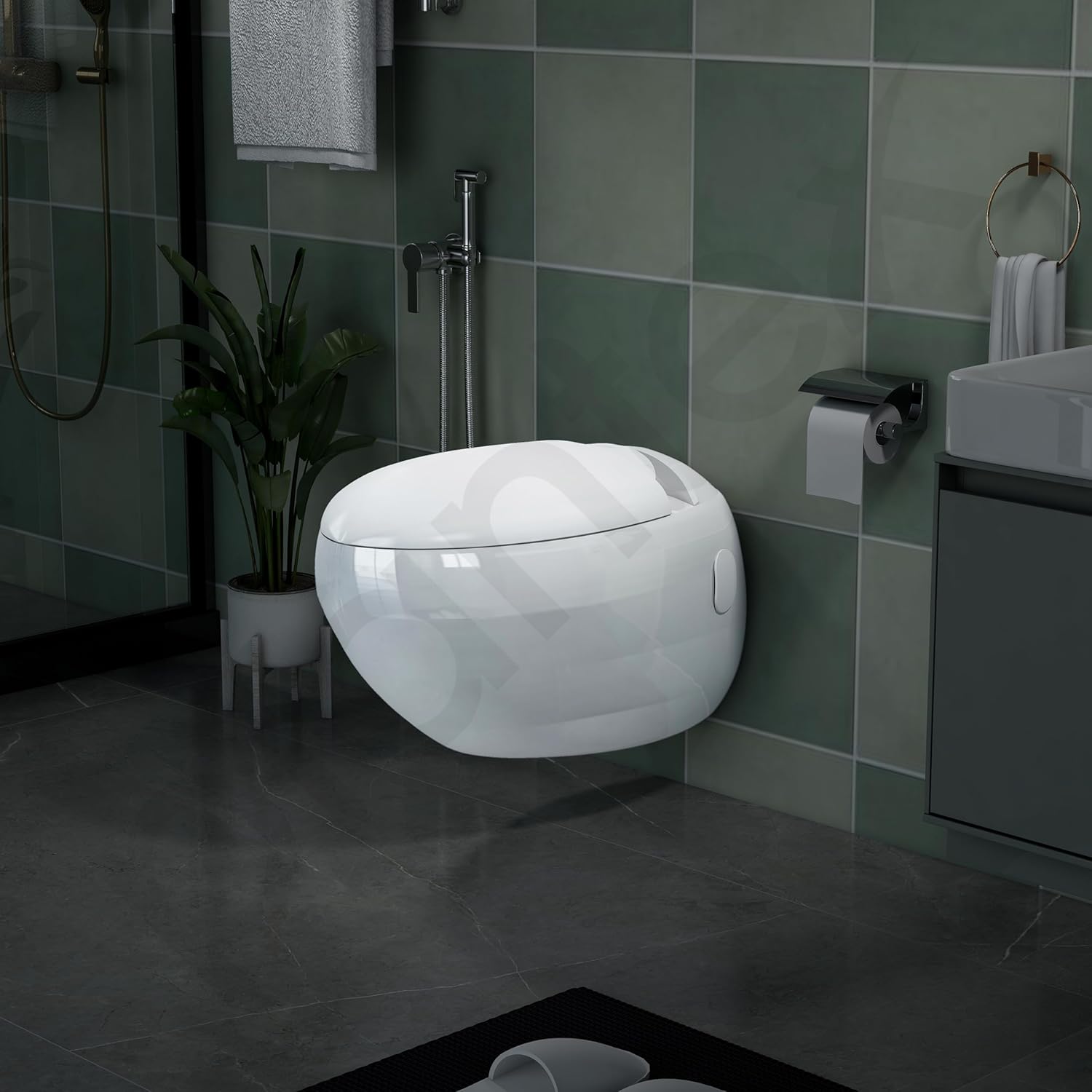 Plantex Ceramic Commode for Toilet/Rim Oval Shape Wall Hung Commode/Washdown Western Toilet with Soft Closing Toilet Seat (P-Trap, White) - Image 6