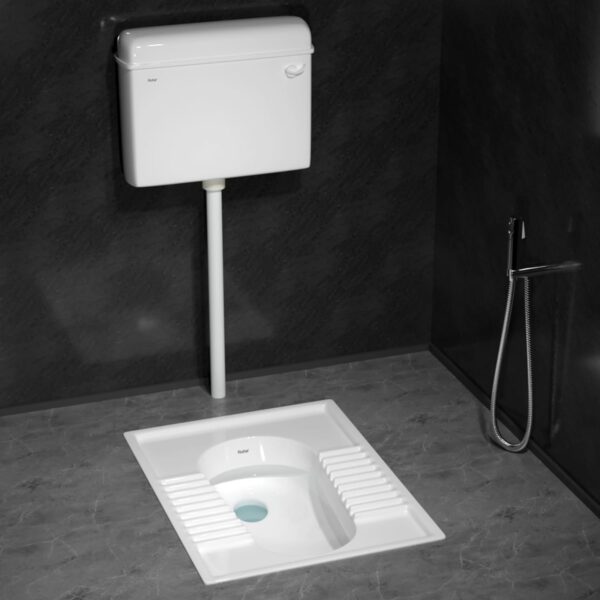 Ruhe® Orrisa Pan Indian Toilet | Premium Ceramic Squat Pan | Durable, Crack-Resistant Toilet Seat | Water-Efficient Flush, Slip-Resistant Footrest, Easy to Clean Eastern Toilet | 23 x 18 x 12 Inches - Image 2