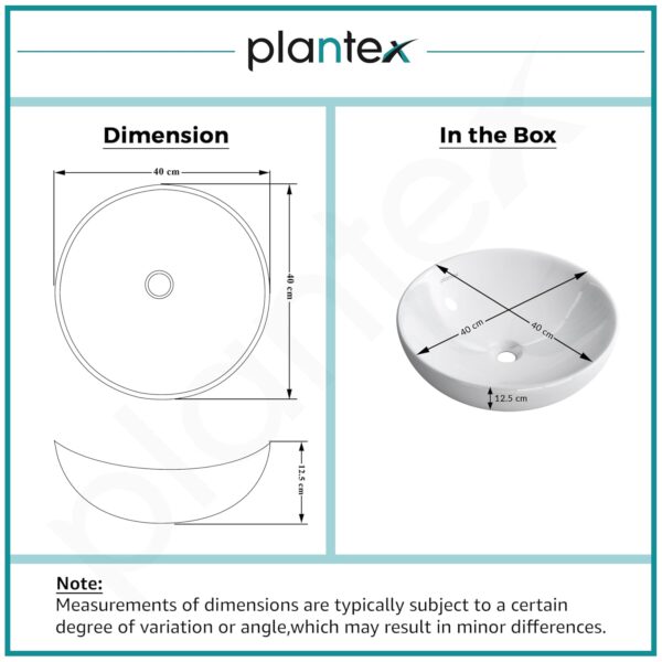 Plantex Platinum Ceramic Table Top Wash Basin/Basin for Bathroom/Bathroom Basin - White(15.5 x 15.5 x 5 Inch) - Image 3