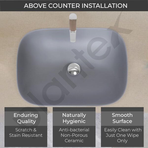 Plantex Ceramic Tabletop Washbasin/Bathroom Basin Sink/Basin for Bathroom/Wash Basin for Restaurant, Hotel (Matt Grey - 18 x 13 x 5 Inch) - Image 8