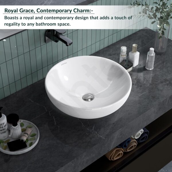 Plantex Platinum Ceramic Table Top Wash Basin/Basin for Bathroom/Bathroom Basin - White(15.5 x 15.5 x 5 Inch) - Image 5