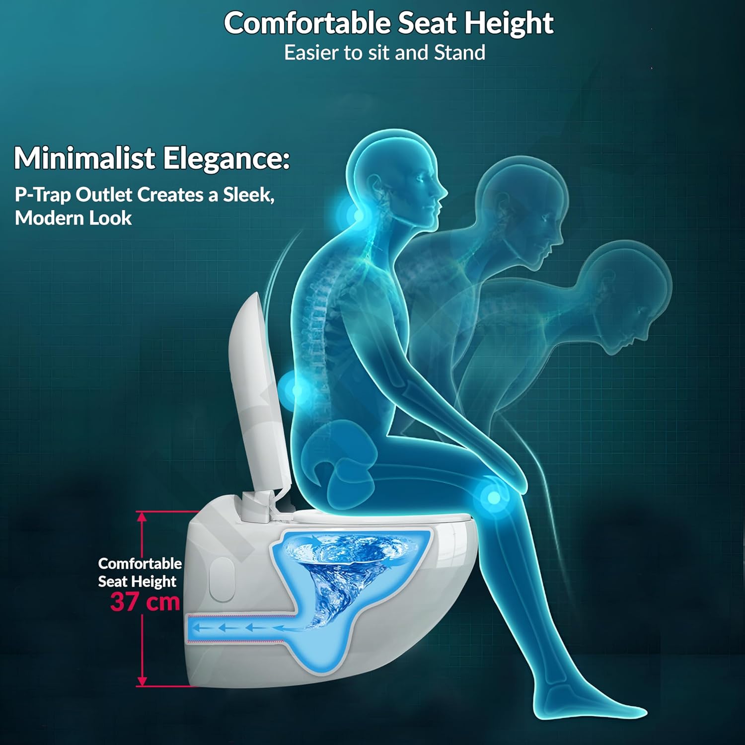 Plantex Ceramic Commode for Toilet/Rim Oval Shape Wall Hung Commode/Washdown Western Toilet with Soft Closing Toilet Seat (P-Trap, White) - Image 4