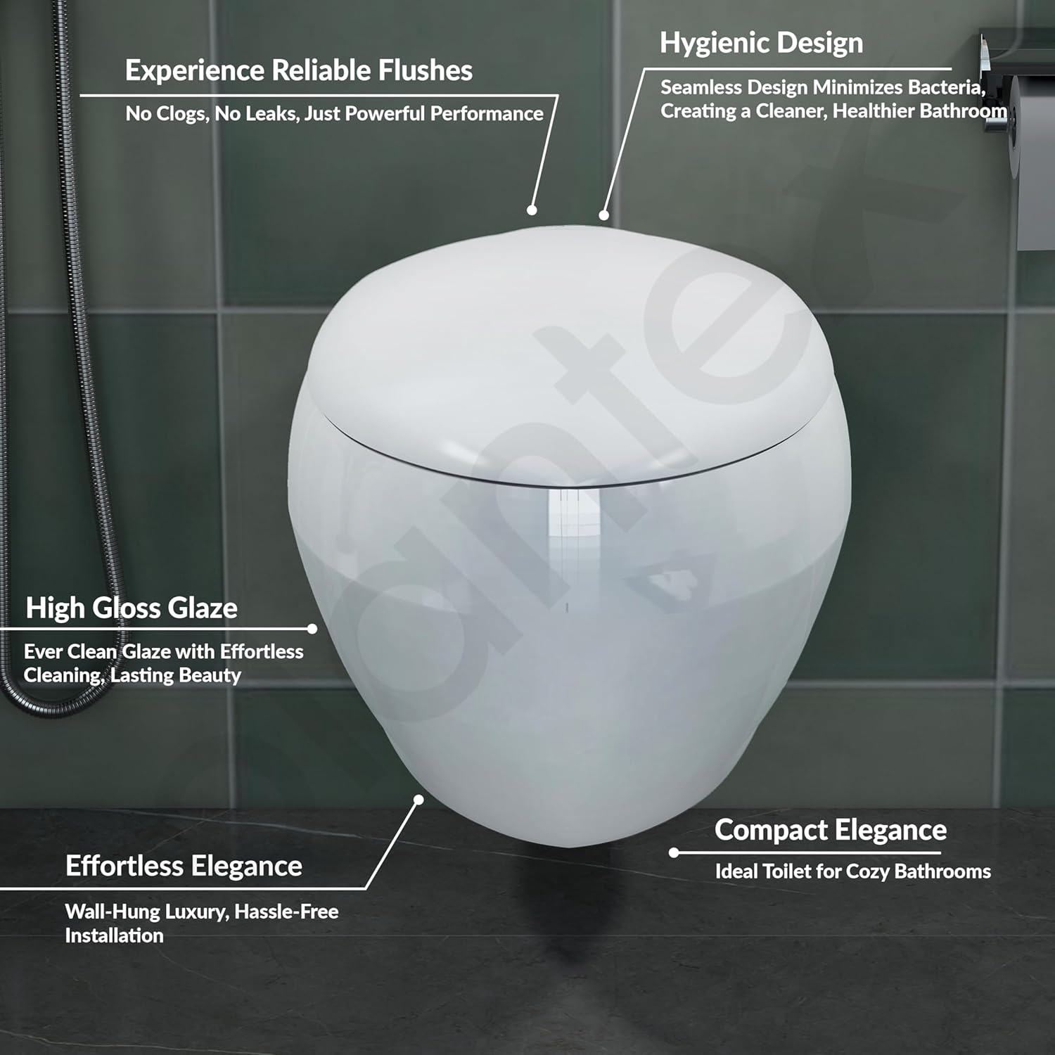Plantex Ceramic Commode for Toilet/Rim Oval Shape Wall Hung Commode/Washdown Western Toilet with Soft Closing Toilet Seat (P-Trap, White) - Image 2