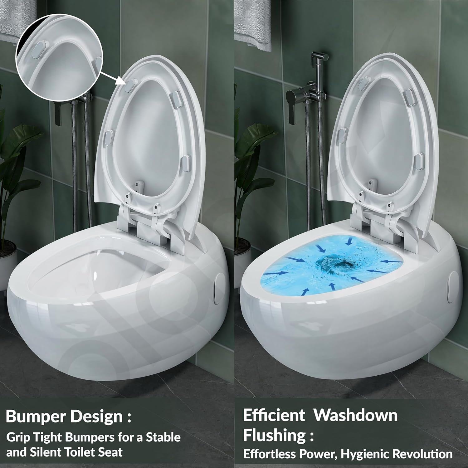 Plantex Ceramic Commode for Toilet/Rim Oval Shape Wall Hung Commode/Washdown Western Toilet with Soft Closing Toilet Seat (P-Trap, White) - Image 5